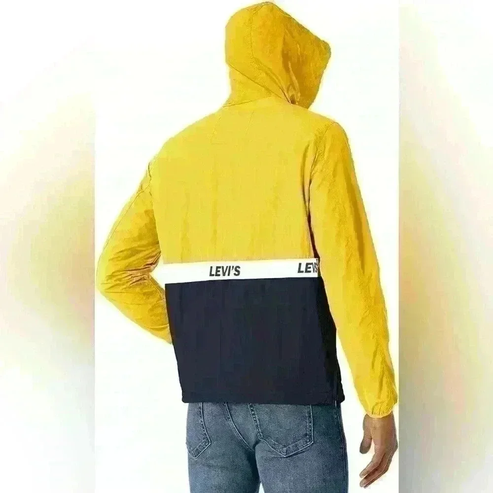 Levi’s Retro Color Block Mens Pullover 1/2 Zip Hooded Windbreaker Jacket Large